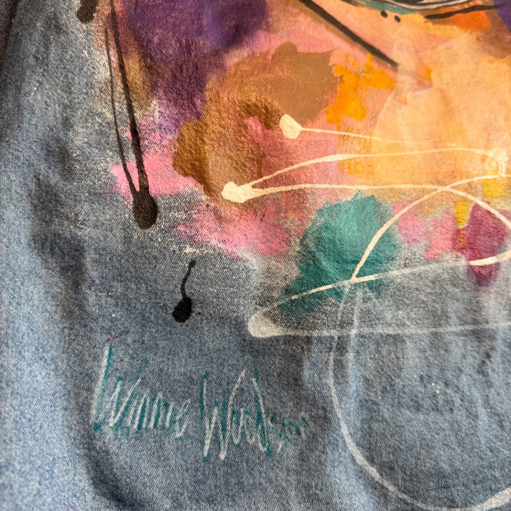 Streetwear Hand-Painted Vintage Denim Shirt sz L upcycled original - Picture 4 of 7